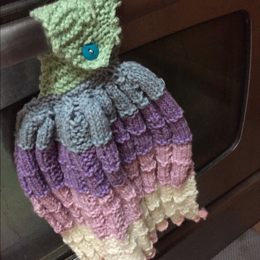 Hand knitted hanging kitchen towel